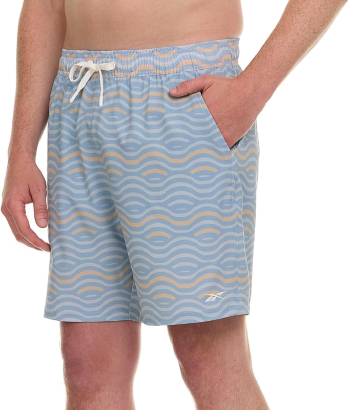 Reebok Men's Swim Trunks, 7" Mesh Liner Board Shorts Quick Dry Bathing Suit | Mesh Liner, Adjustable Drawcord, Side Seam Pockets, Signature Reebok Logo, Mens Beach Shorts