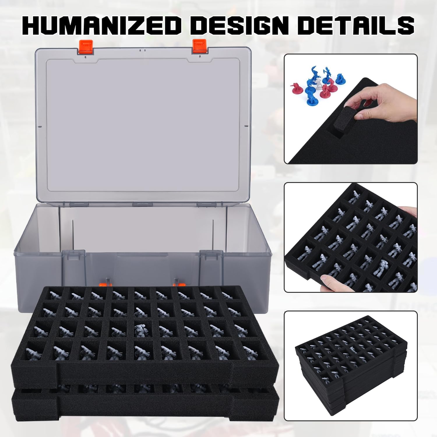2 fundas de almacenamiento en miniatura resistentes para figuras, 144 ranuras, maleta resistente con 2 capas de espuma, compatible con Warhammer 40k, Dungeons & Dragons y más, Black