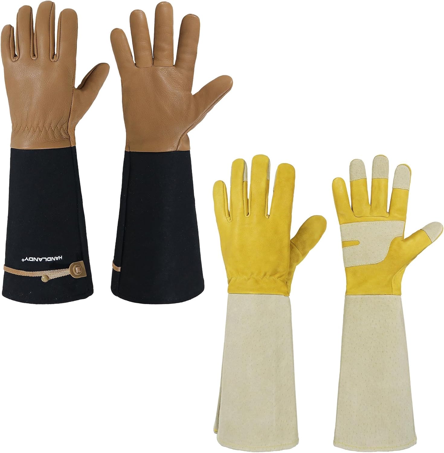 HANDLANDY Bundle - 2 Pairs of Long Gardening Gloves for Men & Women, Rose Pruning Gloves for Men & Women, Thorn Proof Long Garden Gloves
