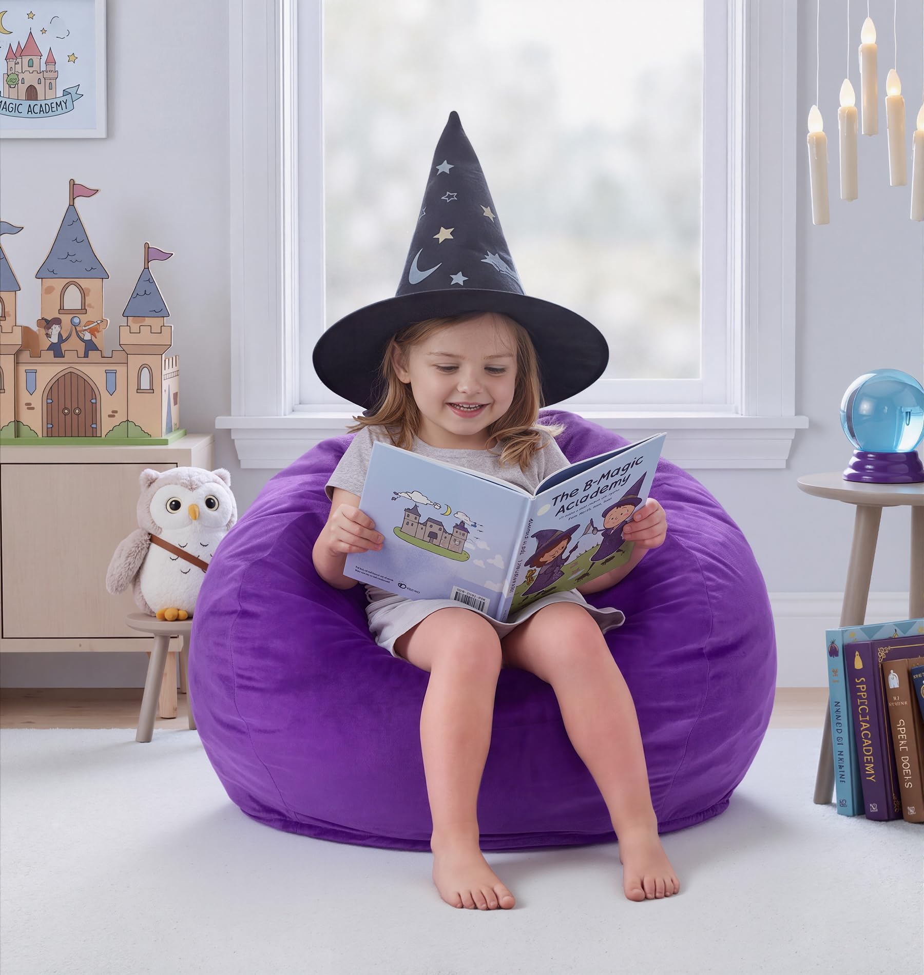Hobestluk Bean Bag Chair 2ft BeanBag Velvet Fabric Small Purple