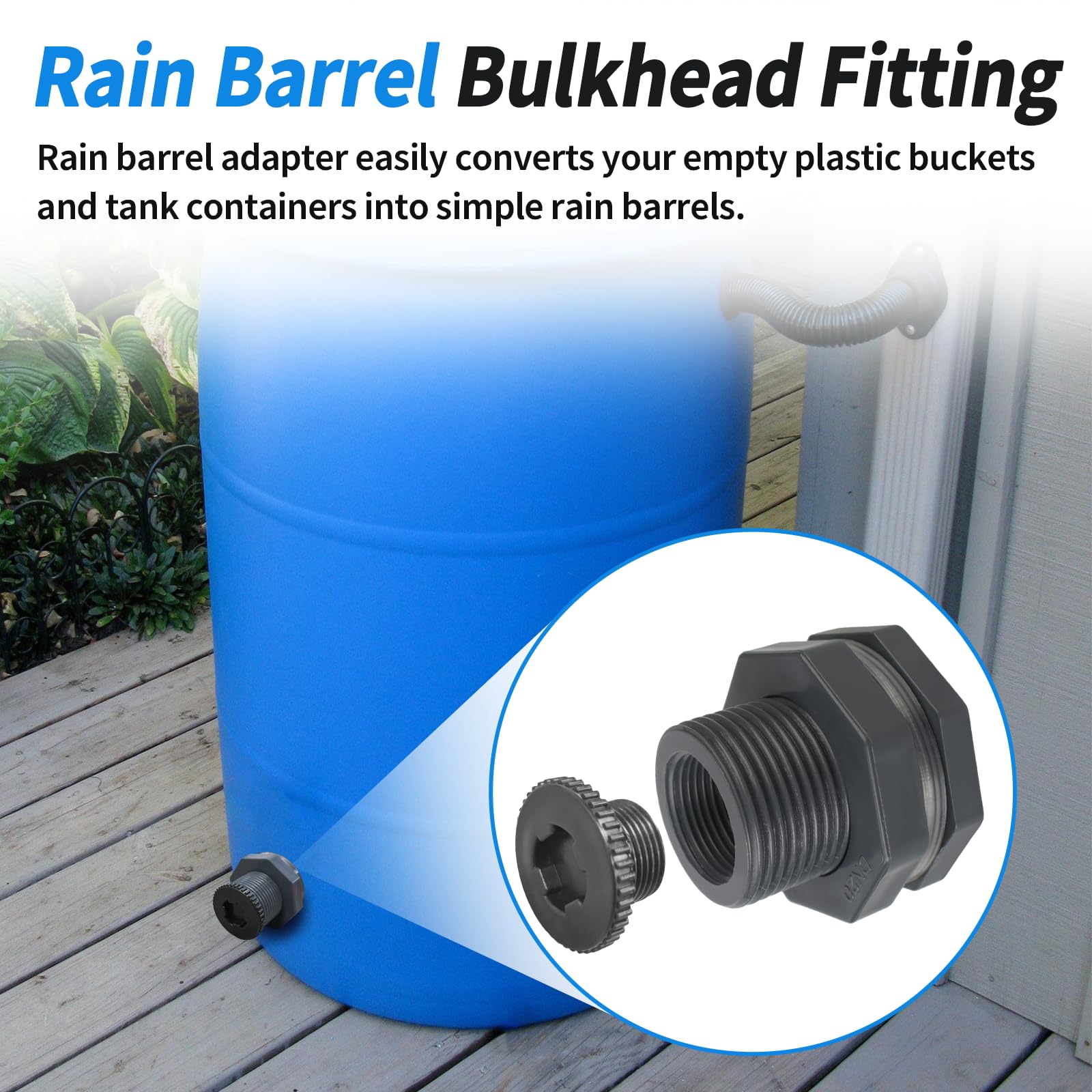 Kit de montaje de mamparo de barril de lluvia, conector de tanque de agua con enchufe y herramienta de sierra perforadora, kit de conector de espiga de PVC de 3/4 pulgadas para barriles de lluvia,
