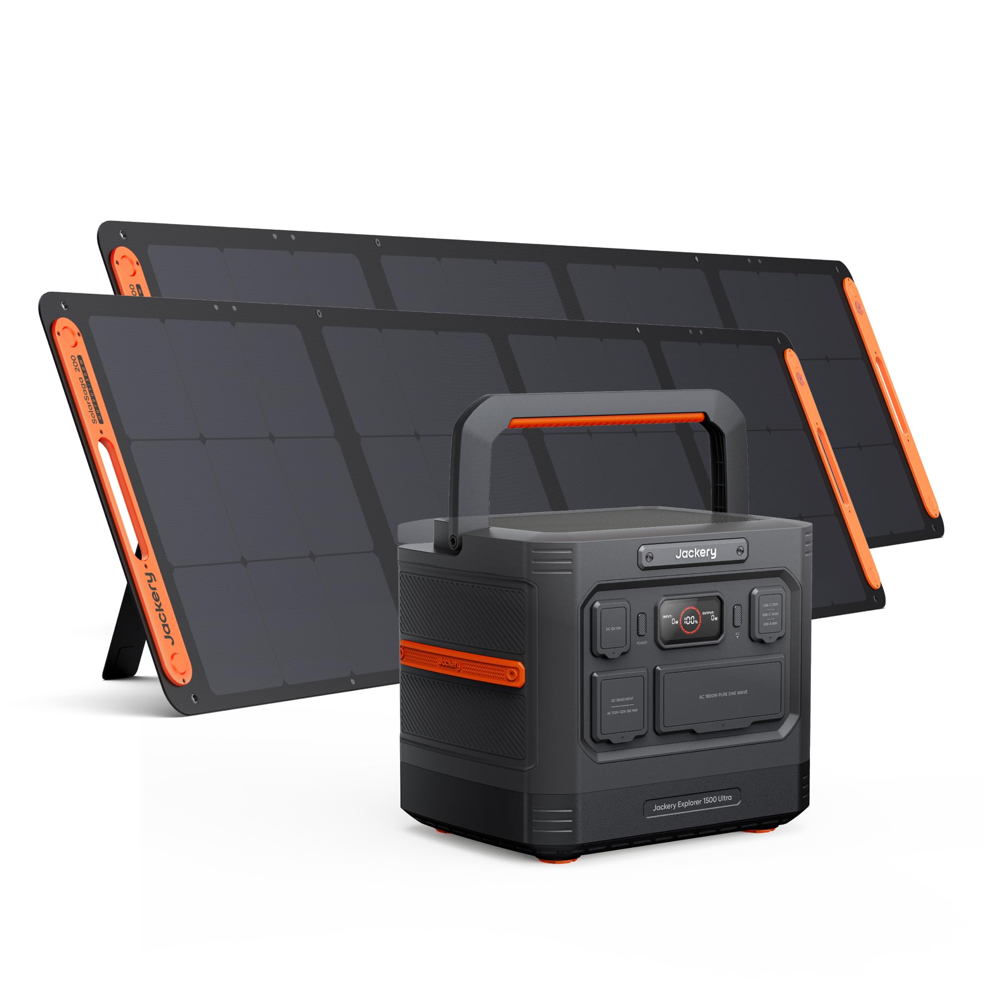 Jackery Solar Generator 1500 Ultra with 2x200W Solar Panels 1536Wh LiFePO4 Power Station 1800W AC Output 3600W Peak