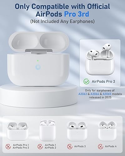 Miniatura 2 de Jinstyles Funda de carga inalámbrica compatible con AirPods Pro 3: funda de cargador de repuesto con emparejamiento Bluetooth de control táctil,
