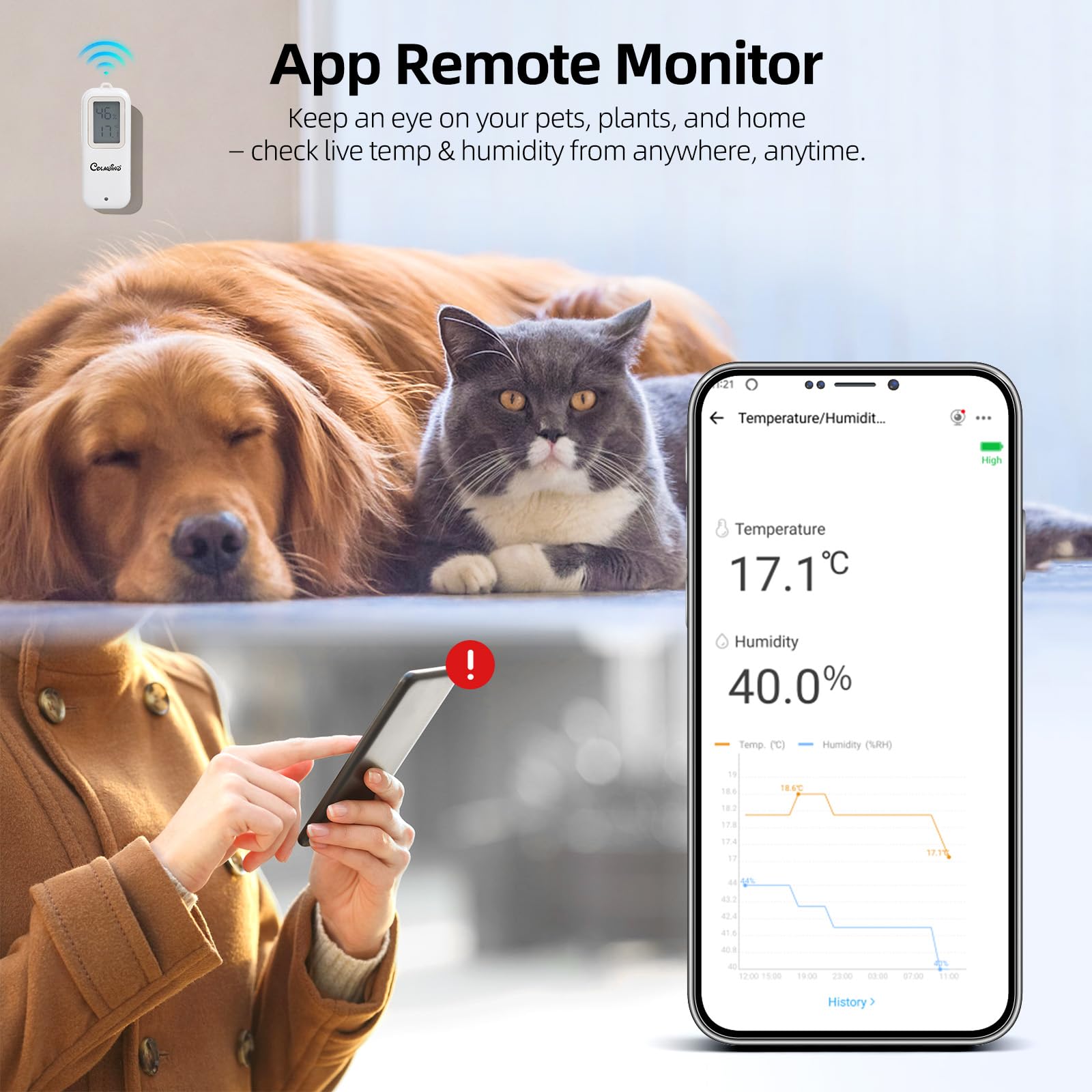 Sensor Zigbee de Temperatura y Humedad IP65 con LED, Interior y Exterior ﻿ | Pack de 2, Termómetro Higrómetro Digital, Compatible con Alexa, para Hogar, Invernadero y Bodega (Requiere Hub Zigbee 3.0)
