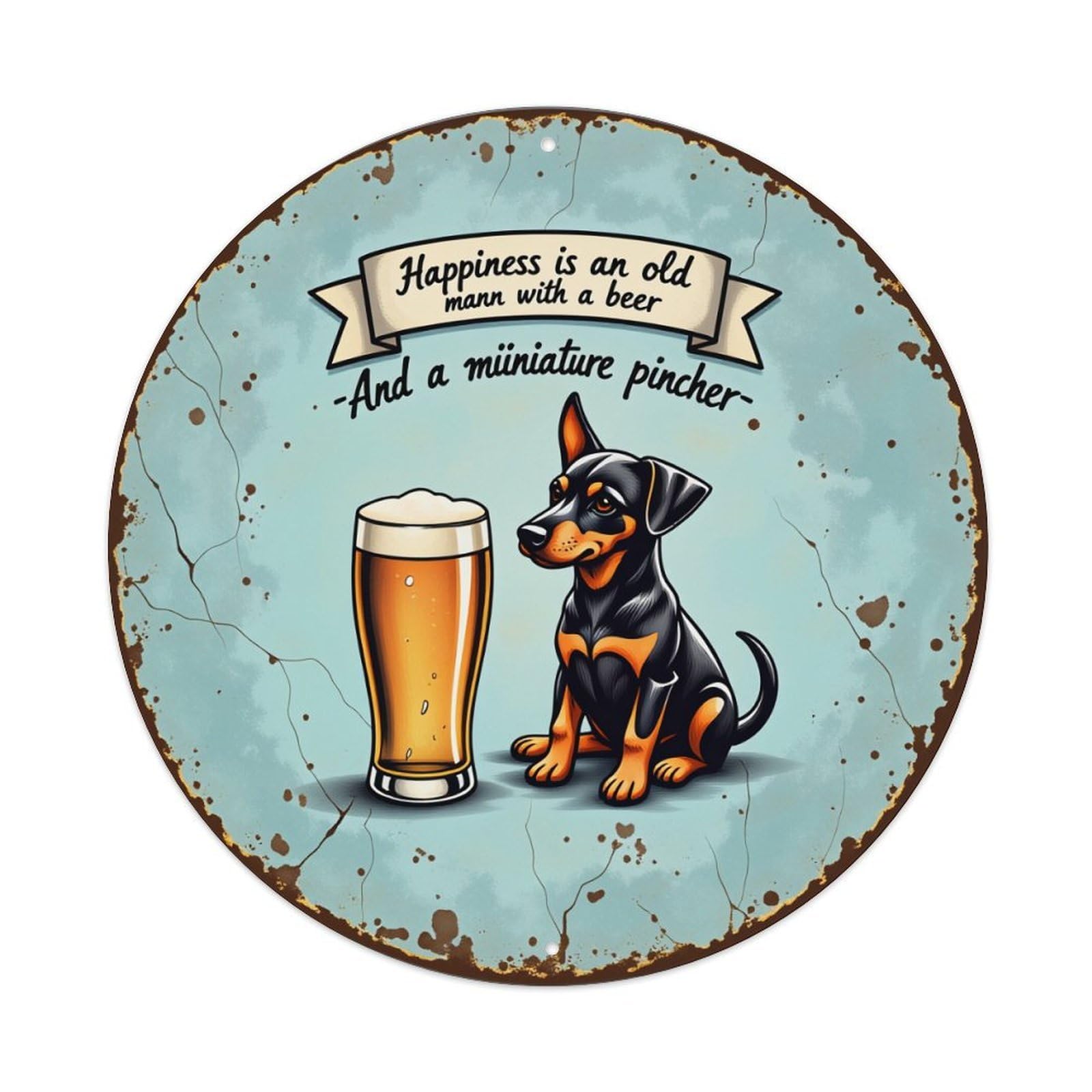 Dog Beer Happiness Old Man Metal Tin Sign Vintage Garden Bedroom Cafe Bar Man Cave Home Wall Decor Metal Poster 8x8 inches