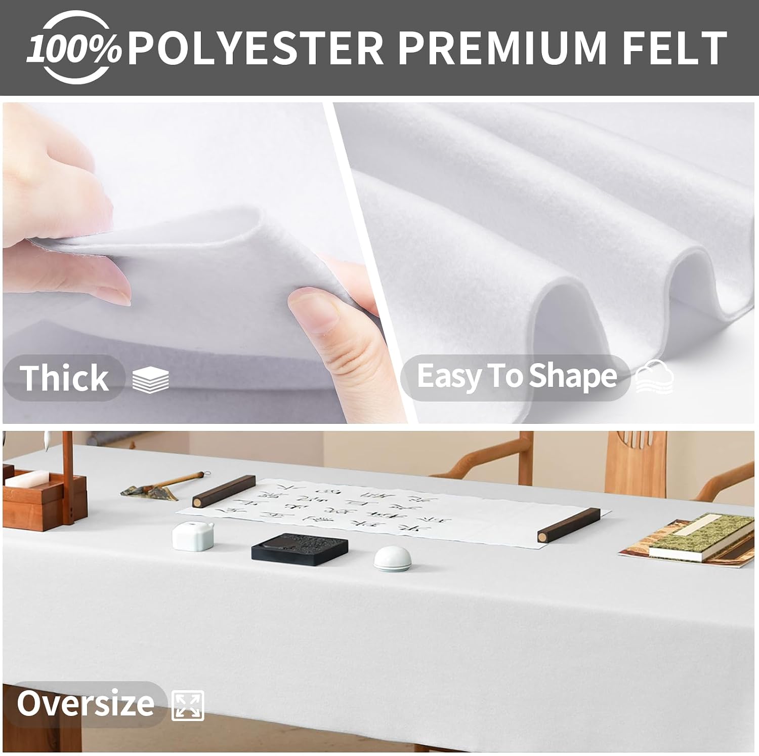 White Felt Fabric Sheet 72" X 36", 1.4mm Thick Large Soft Durable Flexible Craft Felt by The Yard, Nonwoven Fabric for DIY Sewing, Arts and Crafts, Decoration Projects