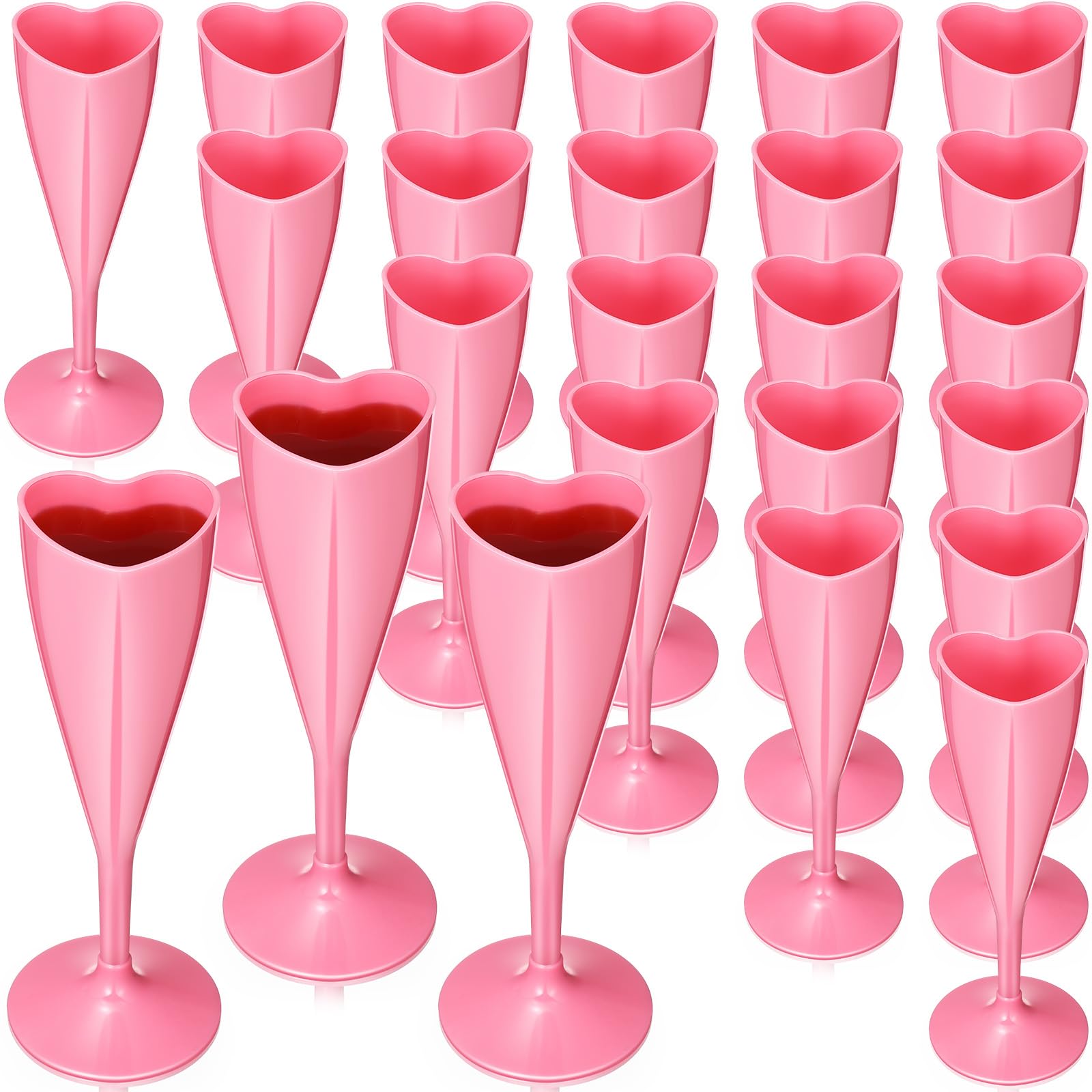 Love Theme Party Supplies 24-Pack Pink Heart Shaped Champagne Flutes -  4.4oz Disposable Plastic Goblet Cups For Valentine's, Weddings & Parties  Valentine's Day Party Cups