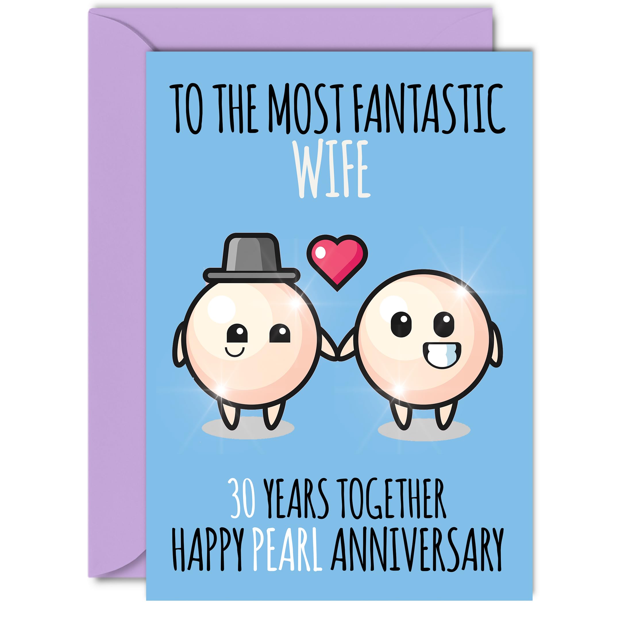 Cute Pearl Anniversary Card for Wife - 30 Years Together - Happy 30th Wedding Anniversary Cards for Wife from Husband, A5 Greeting Cards Anniversaries