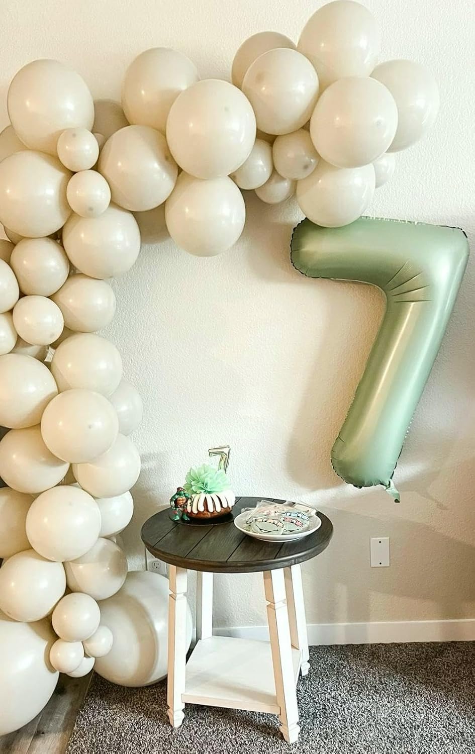 Sage Green Number 7 Birthday Balloon 40 Inch, Digital Balloons for 7 17 27 70 77 Party Celebration Decorations Supplies,Oliver Green Mylar Foil Numbers Balloon for Seven Wedding Anniversary - Image 4