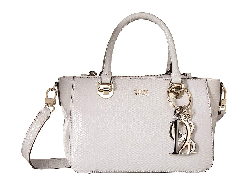 

GUESS Tamra Small Society Satchel (Stone) Handbags, White