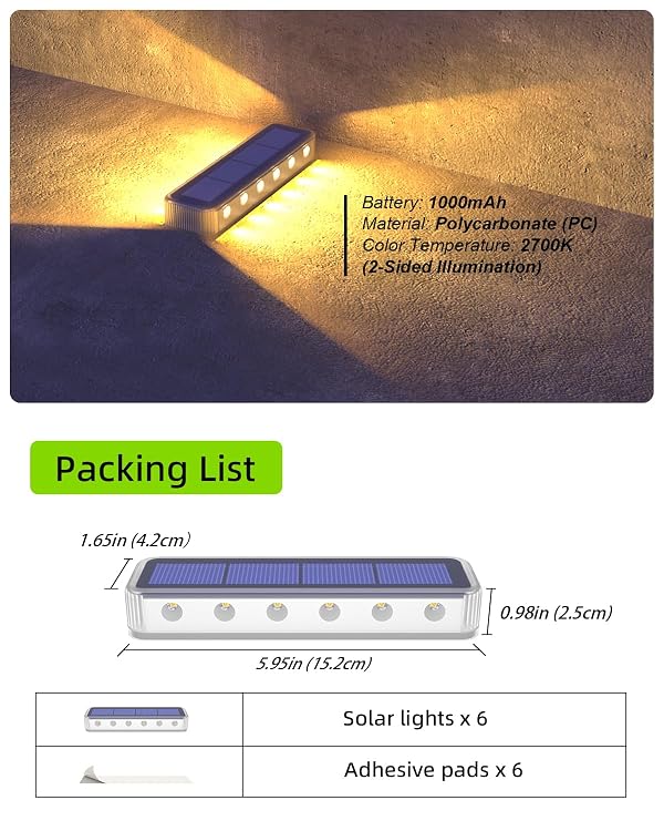 DetarZinLED Solar Step Lights, 12 LEDs 2-Sided Glow, IP68 6 Pack Warm White by DetarZinLED - Used condition - Image 7