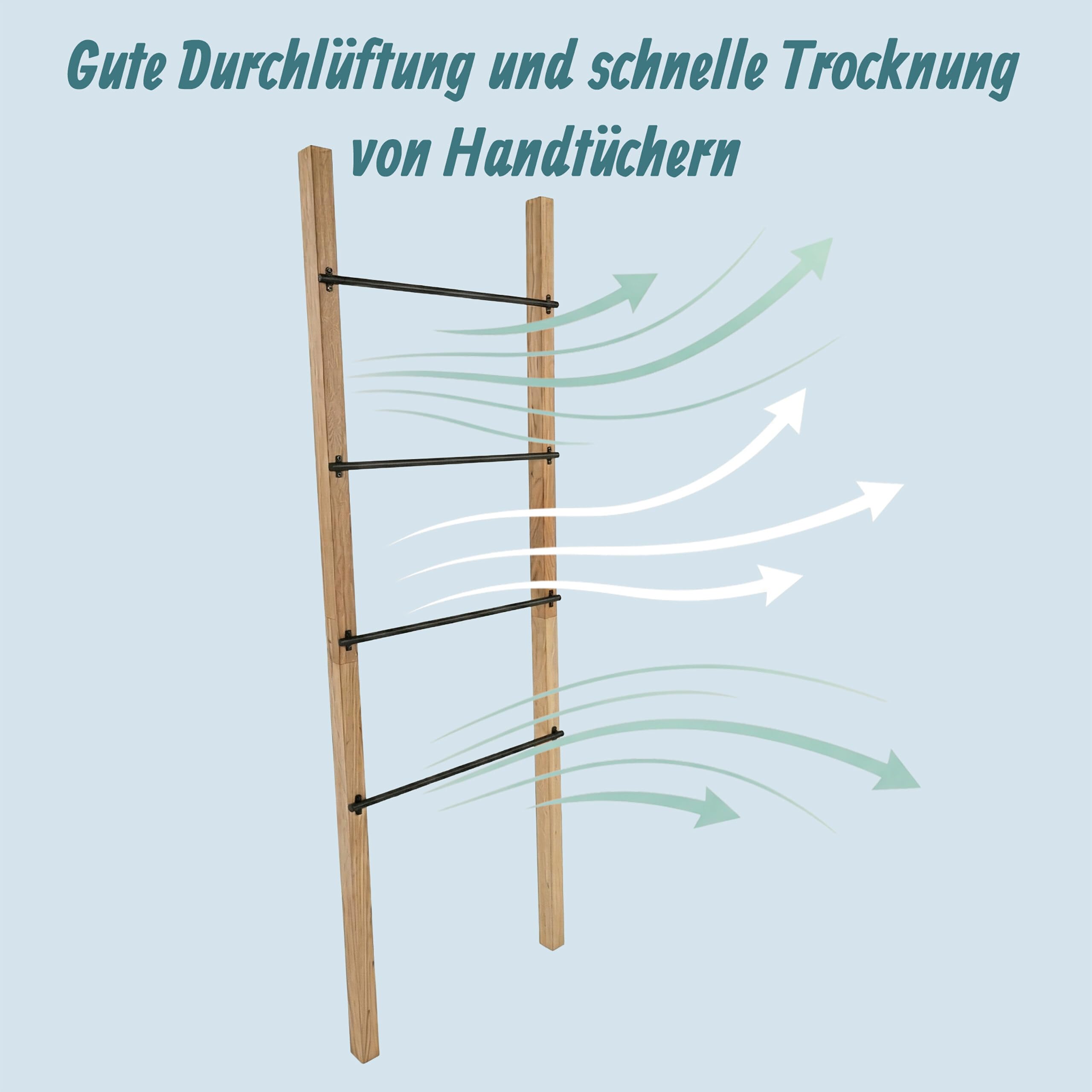 Relaxdays Handtuchleiter, 4 Sprossen, HxB: 160 x 55,5 cm, Natur/schwarz