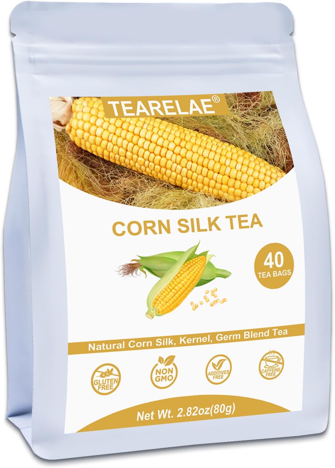 Corn Silk Tea Bags, 40 Count - Premium Natural Whole Corn Tea with Mild Sweetness - Non-GMO - Caffeine-free - Promote Kidney Health