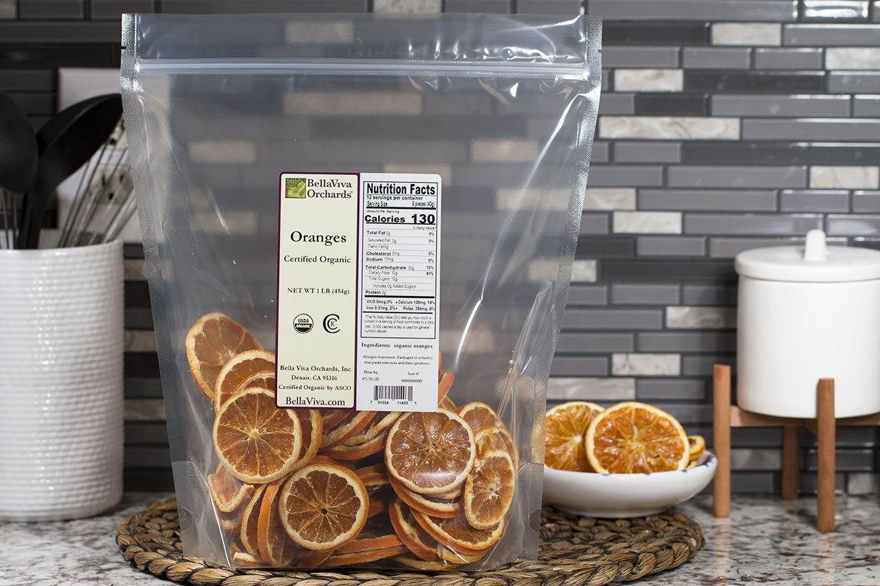 Bella Viva Orchards Organic Dried Orange Slices, Sweet no Sugar Added, 1 lb of Dried Fruit