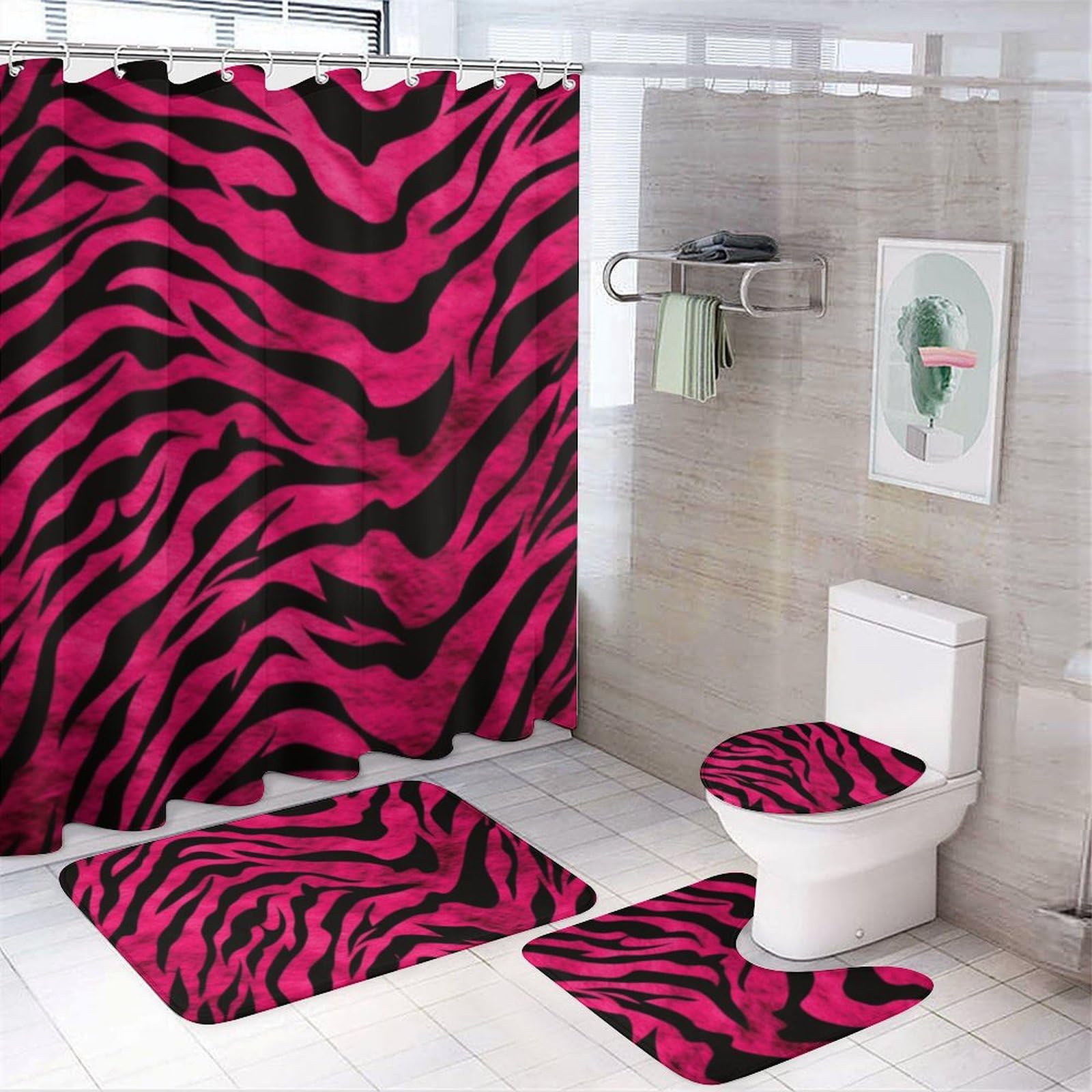 Rideau de douche Oxford anti-moisissure et tapis en polaire corail contre le sol froid
