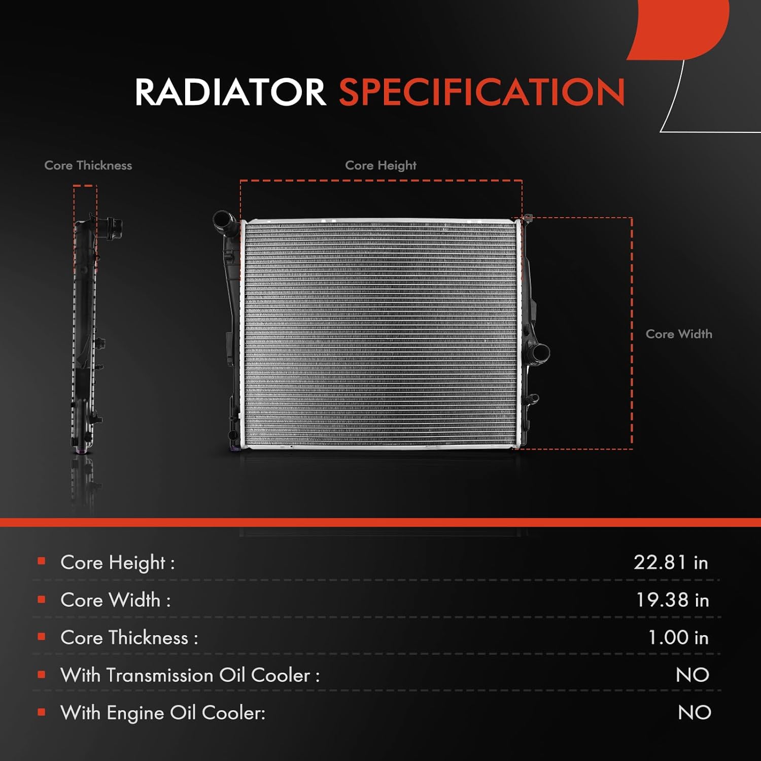 A-Premium Engine Coolant Radiator Assembly Compatible with BMW E83 X3 2007 2008 2009 2010, L6 3.0L, Manual Transmission