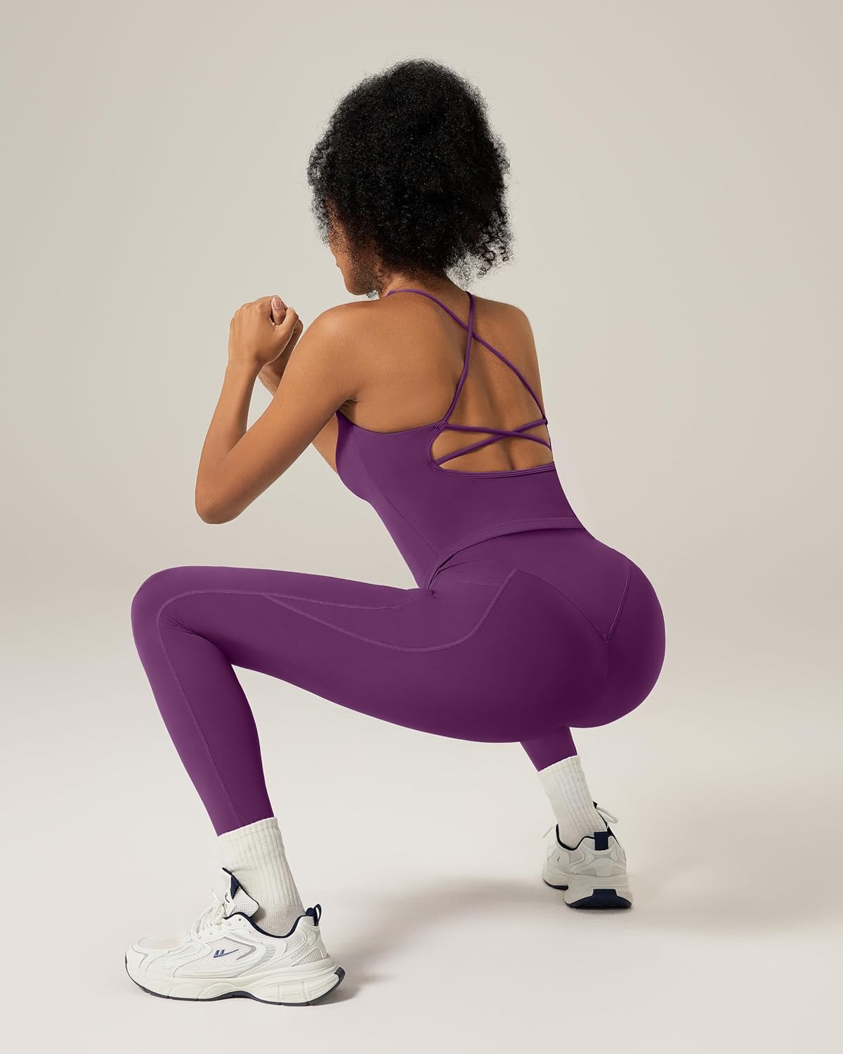 RXRXCOCO Strappy Back Workout Sets for Women 2 Piece Padded Tank Tops Hidden Scrunch Butt Lifting Leggings with Pockets - Image 6