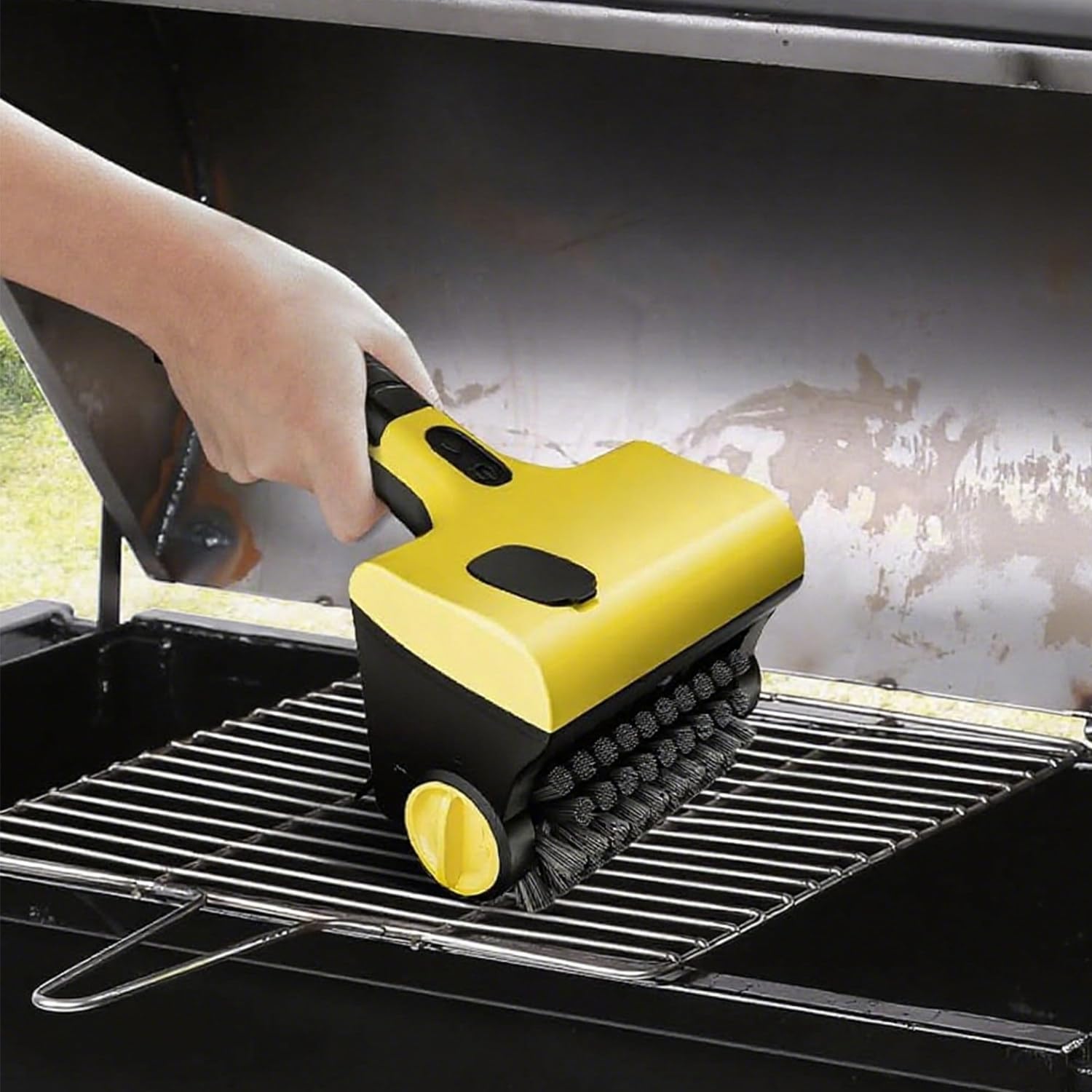 Spazzola Barbecue, Pulisci Griglia BBQ Elettrico, con 2 Testine Rotanti a 360°, 2 velocità Regolabili, Spruzzo d'Acqua One-Touch, Adatto per La Pulizia di Piastrelle, Fornelli