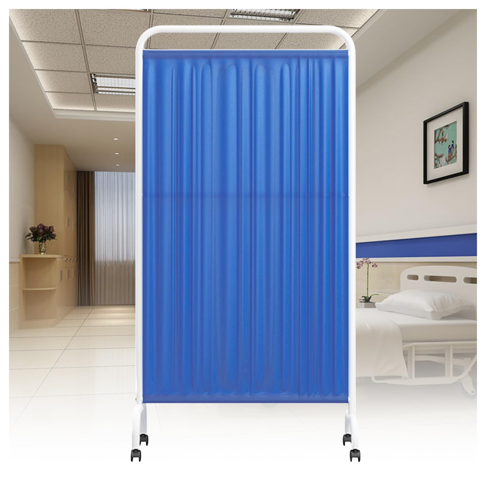 Schermo divisorio Medico, Schermo divisorio Pieghevole con Ruote, divisorio Protettivo da 1 a 5 Pannelli per Ufficio/Ospedale/Ristorante/Camera/saloni di Bellezza (Blu Scuro, 2 Pannelli)
