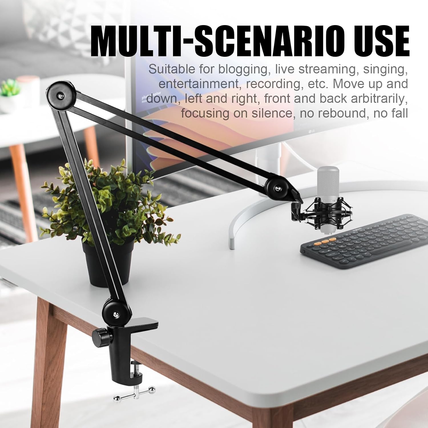 Heavy Duty Microphone Arm Stand Adjustable Suspension Boom Scissor Microphone Stand for Blue Yeti, Snowball, and Blue Yeti Nano AT2020, AT2020USB+, AT2035, ATR2500-USB, ATR2100-USB, etc (Large)