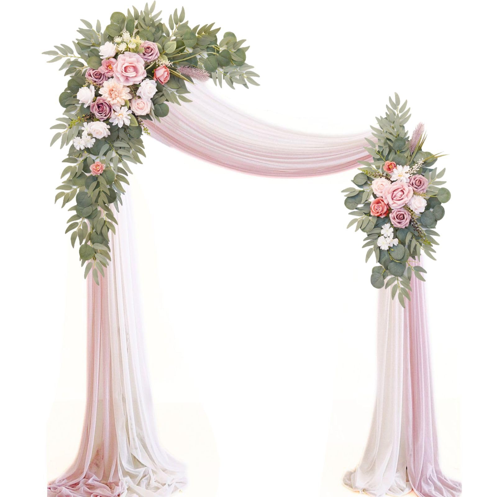 Photo 1 of Muhanjia Artificial Wedding Arch Flowers Kit(Pack of 4),2Pcs Artificial Flower Arch Decor, 2Pcs Chiffon Fabric Drapes, Ceremony Decoration, Floral Outdoor Party Decor (Dusty Rose & Champagne)