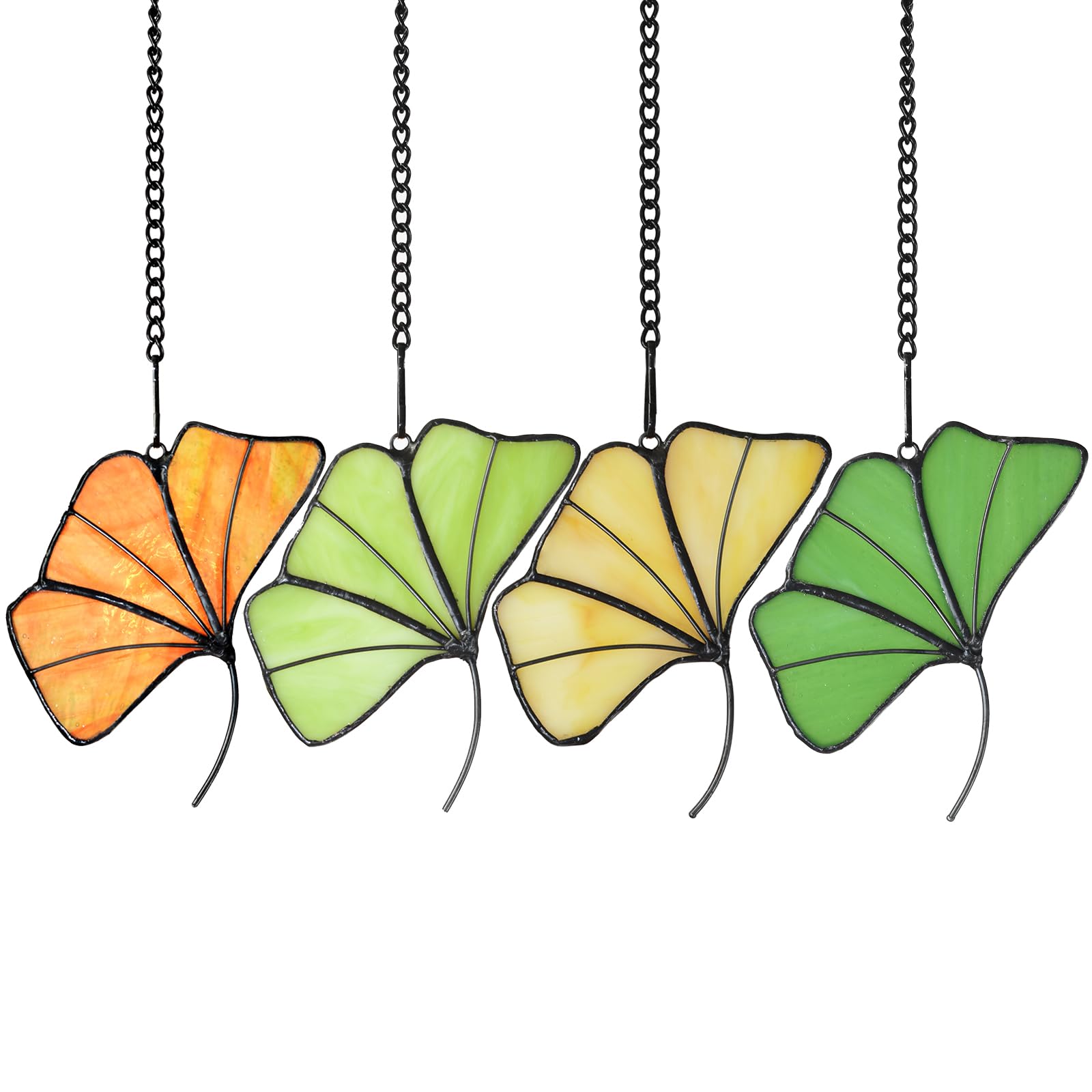 HomeBeauty PA0014 Ginkgoblatt-Sonnenfänger, Buntglas-Fensteraufhängung, Tiffany-Stil, Blätter, Dekorationen, Geschenke (Ginkgo-Blatt, 4 Stück)