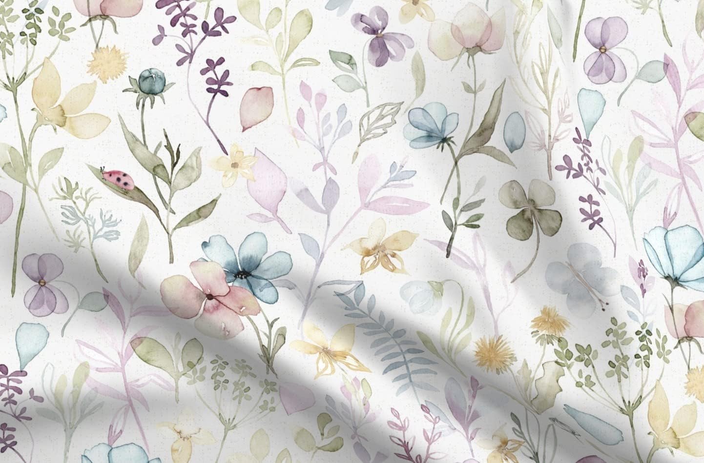 Spoonflower Fabric - Pastel Floral Spring Romance Flowers Modern Whimsical Wildflower Printed on Organic Cotton Sateen Fabric by The Yard - Sewing Quilting Apparel Home Decor