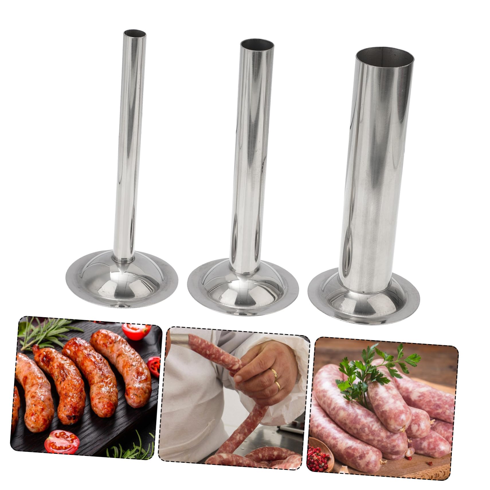 Wurstfüller Größe 8 aus Edelstahl 3 Stück mit Wurstfüllrohren Silber Kompatibel für Schweine und Wildfleisch Sicher und Leicht zu Reinigen zum Füllen von Wursthüllen