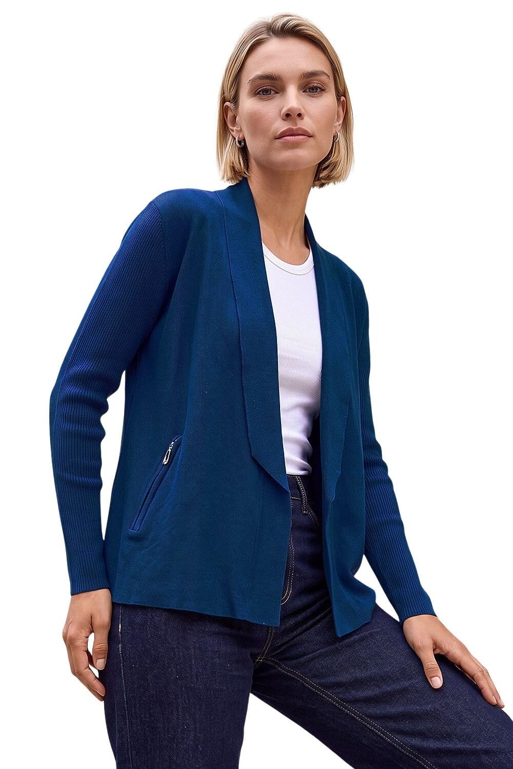 Roman Originals Women Knitted Zip Detail Jacket - Ladies Spring Everyday Summer Evening Vacation Work Holiday Long Sleeve Smart Casual