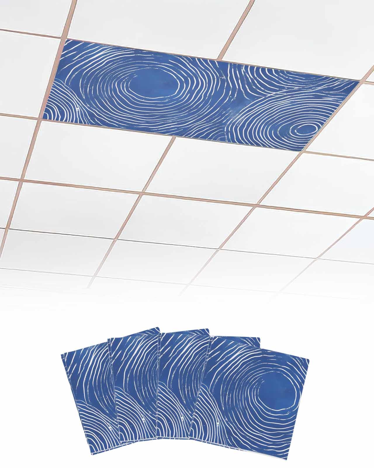 EwdeWwo Abstract 4 Pcs Fluorescent Light Covers for Ceiling Lights, Circle Blue Magnetic Light Filters for Eliminate Harsh Glare Classroom Office Decoration, 4 x 2 Ft