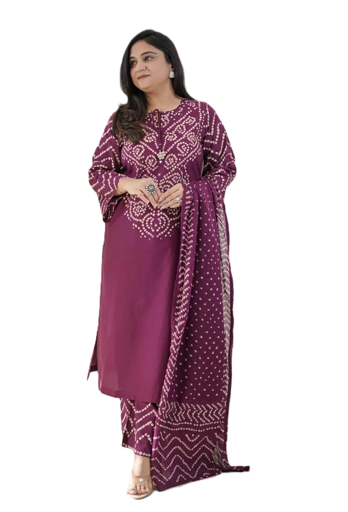 Women's Bandhini Printed Rayon Kurta Palazzo and Dupatta Set, Regular Fit, Traditional Style-picture-53