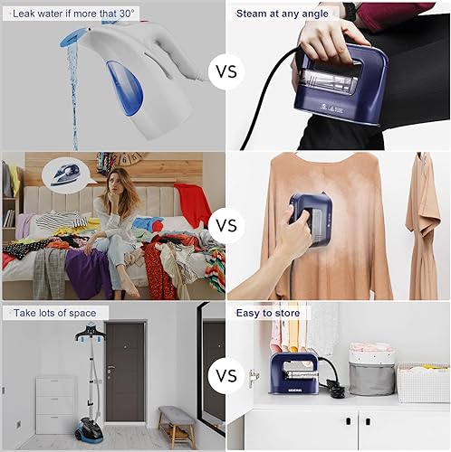 Miniatura 4 de Plancha de vapor para ropa, mini plancha portátil de viaje, potentes vaporizadores de ropa de 1300 W, planchado horizontal, vertical y en seco 4