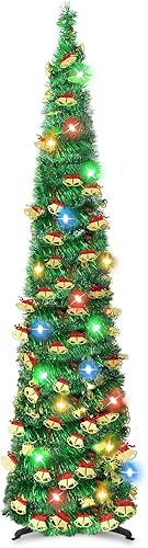 Miniatura 8 de Árboles de Navidad de 5 pies con 90 luces coloridas, árbol de Navidad plegable de lentejuelas artificiales, árbol de Navidad de oropel alto y