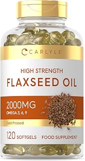 Flaxseed Oil Capsules 2000mg | 120 Count | High Strength Food Supplement | Cold Pressed | Omega 3 6 9 | by Carlyle