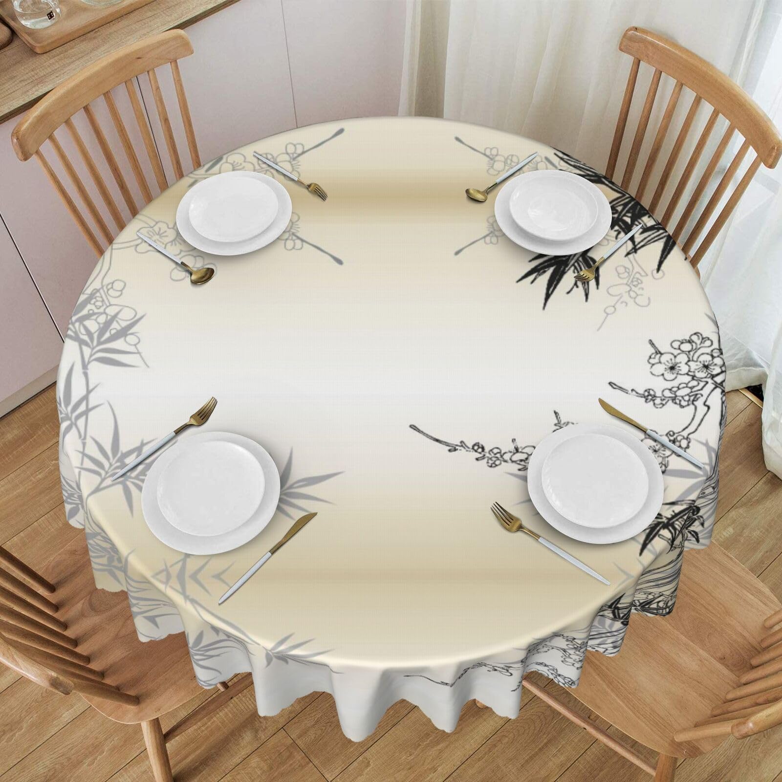 Nappe ronde zen anti-tache de 150 cm pour en finir avec les tables abîmées