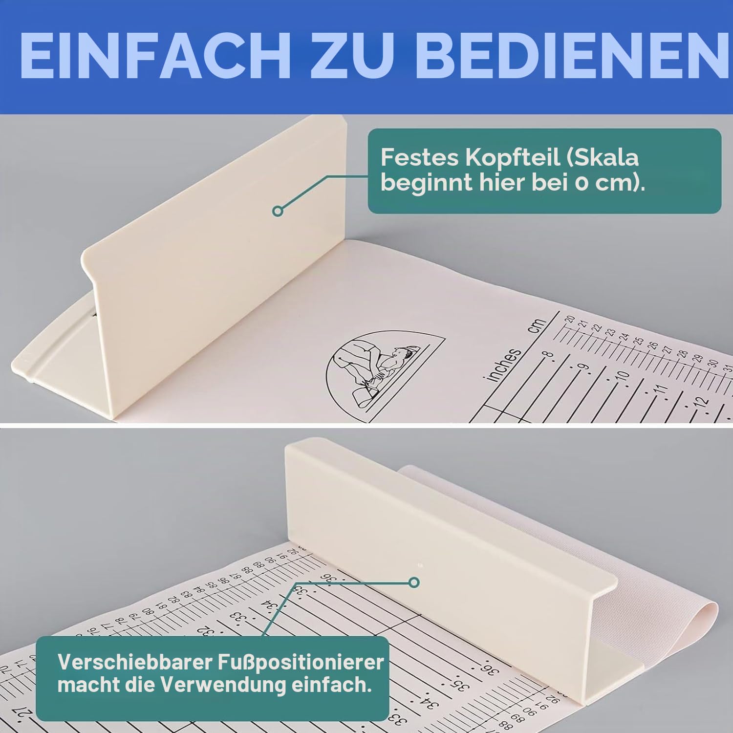 Messmatte für Babys und Kleinkind Baby Wachstumslineal Hautfreundlich Waschbar Infantometer Neugeborene Messlatte mit Festem Kopfstück und Verschiebbarem Fußpositionierer