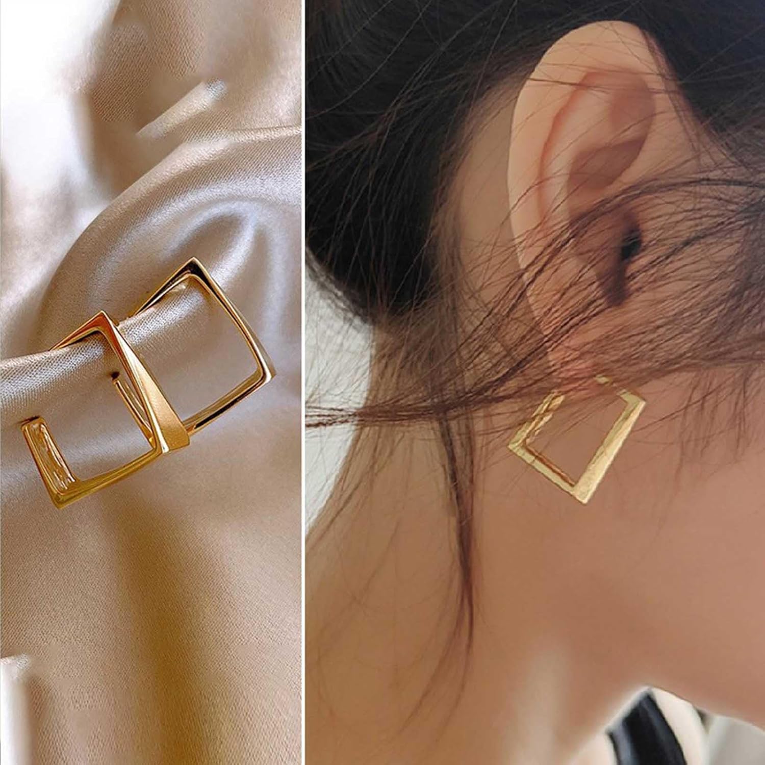 Vintage Square Hoop Earrings Hollow Square Earrings Gold Chunky Square Hoops Earrings Exaggerated Geometric Stud Earrings Jewellery for Women - Image 2