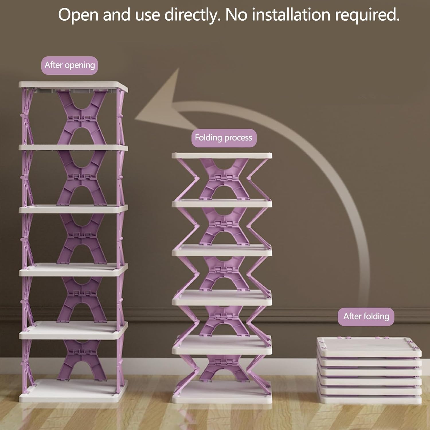 Foldable Shoe Rack with Abs Frame, Multi-Tier Space Saving Storage for Entryway Closet & Travel Foldable Shoe Rack