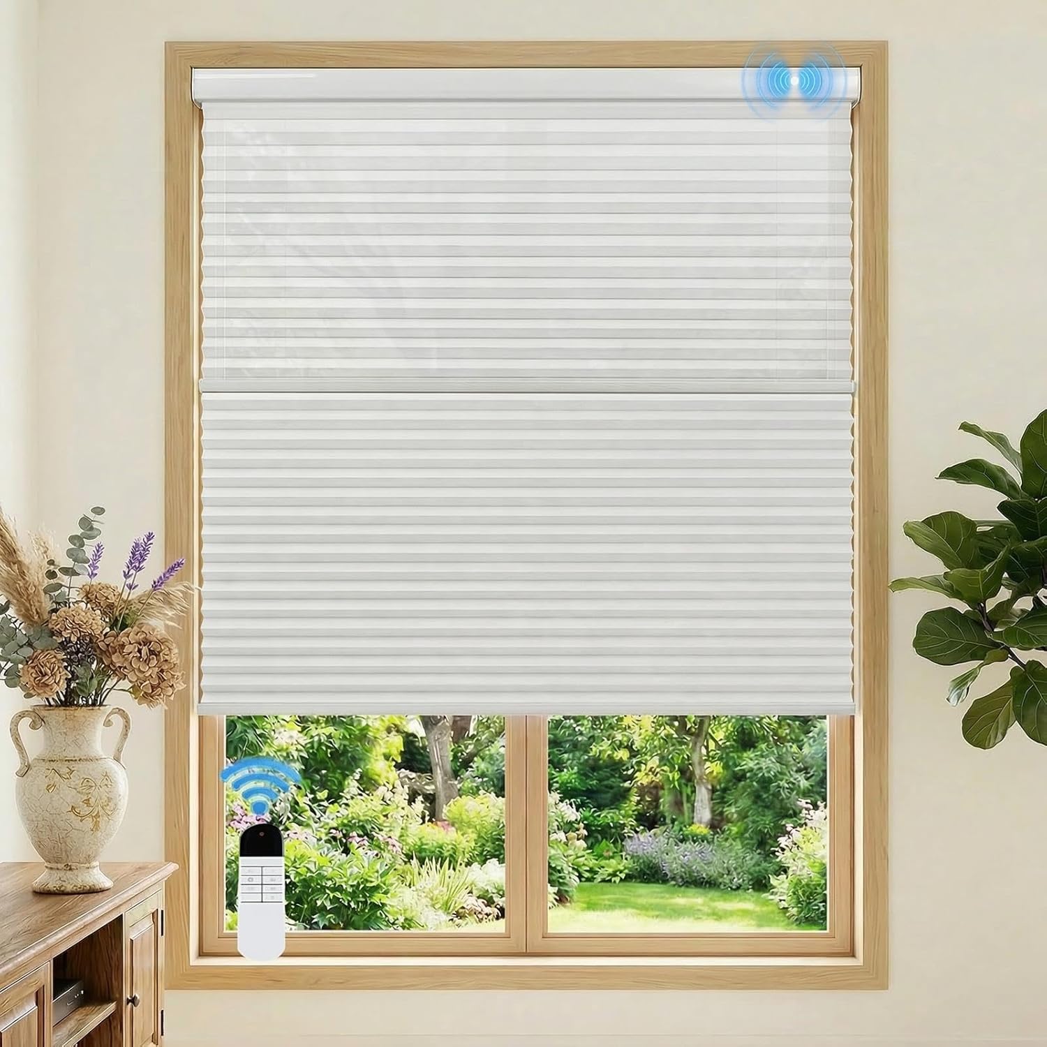 Shade&Beyond Curved Motorized Day Night Cellular Shades, 38mm Drill Window Blinds for Indoor Windows, Customizable