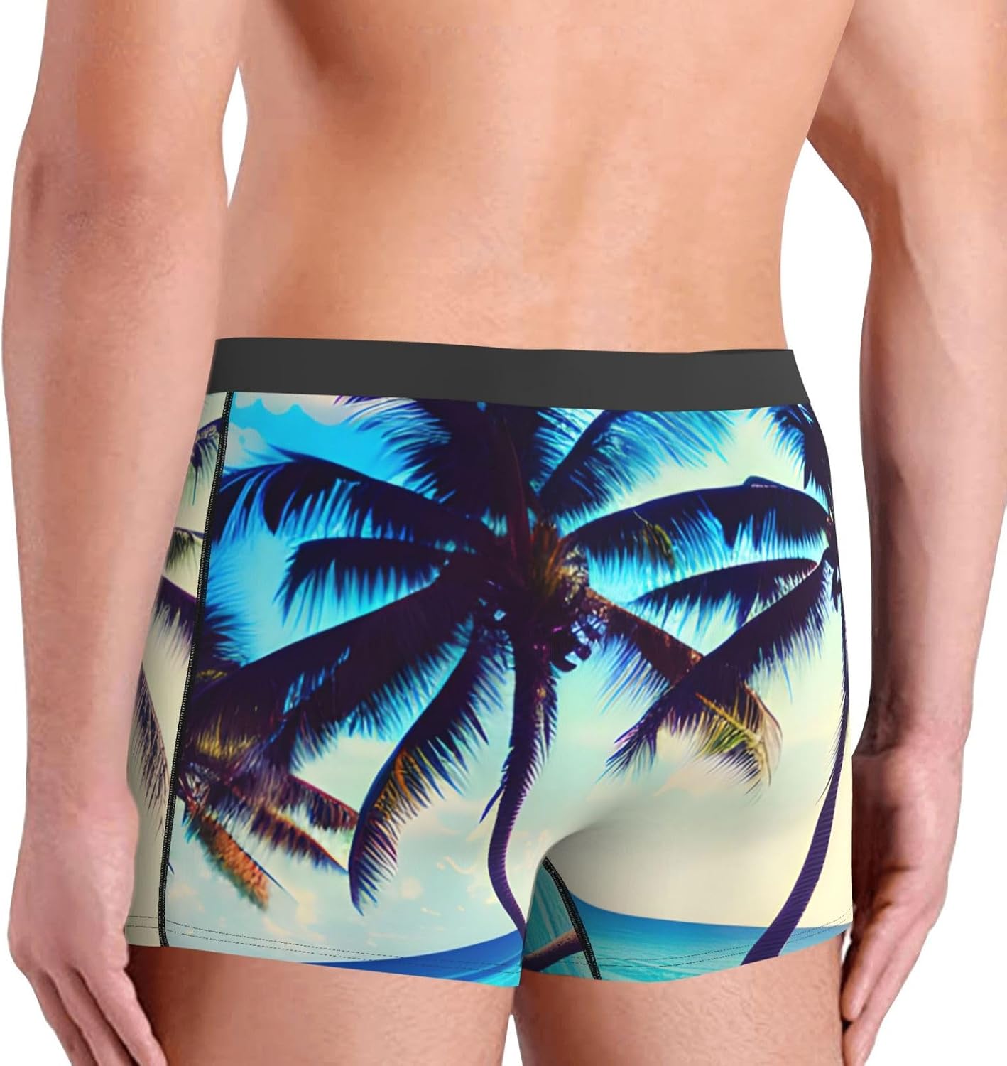 Beach Palm Trees Print Men'S Boxer Briefs, Breathable Comfortable Mens Underwear With Soft Stretch Fabric