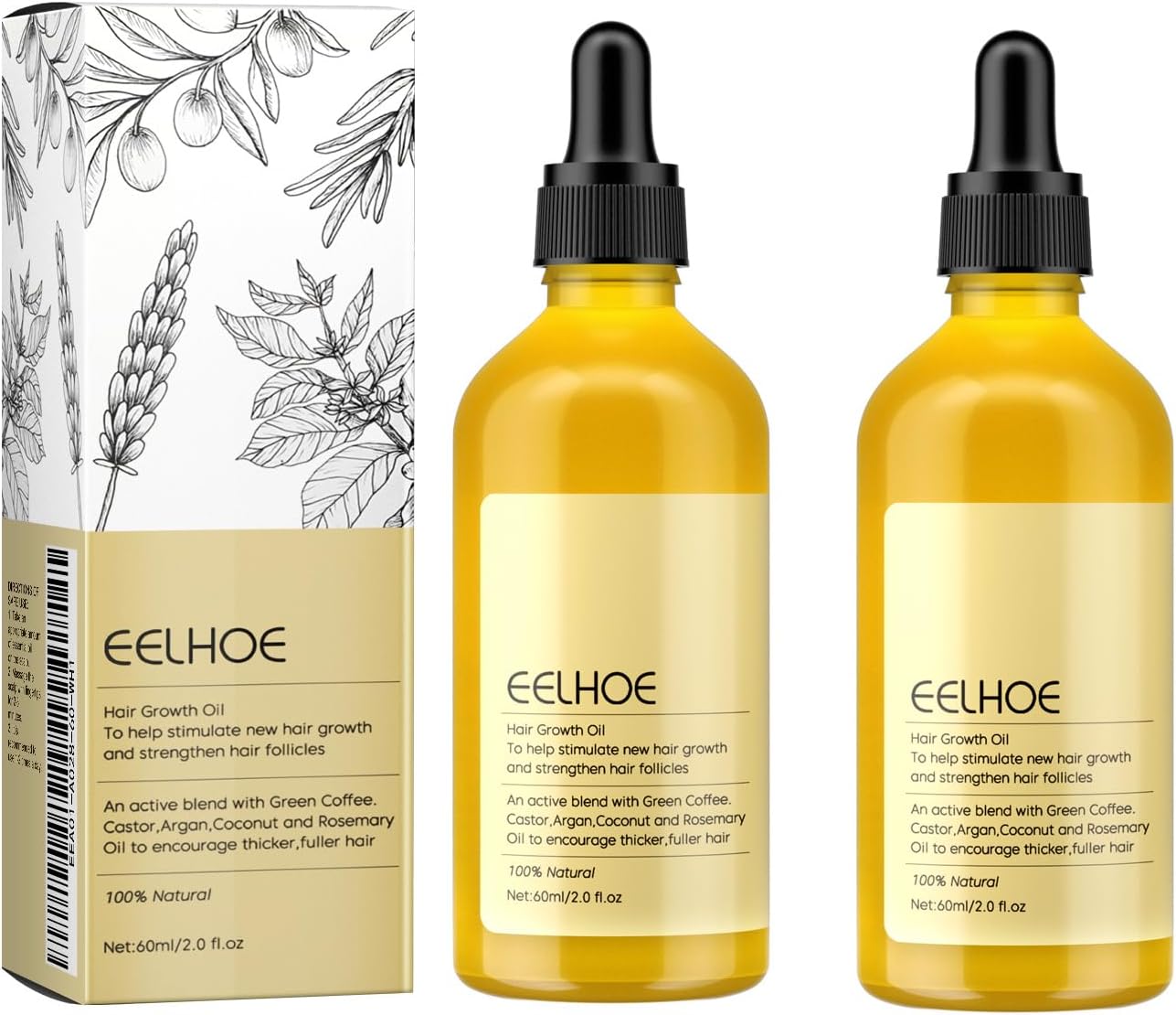 – 2Pcs Veganic Natural Hair Growth Oil, Unscented, Colorless, Unisex-Adults, For Thinning & Damaged Hair, Promotes Growth, Repairs Dry Hair, Reduces Loss
