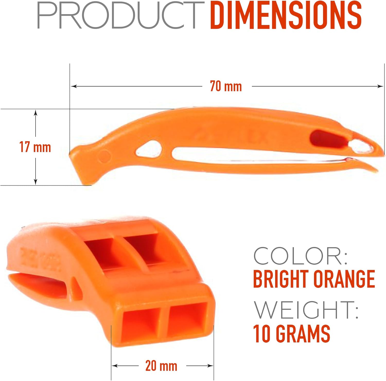 Detalle del silbato BRAMBLE con cordón y clip