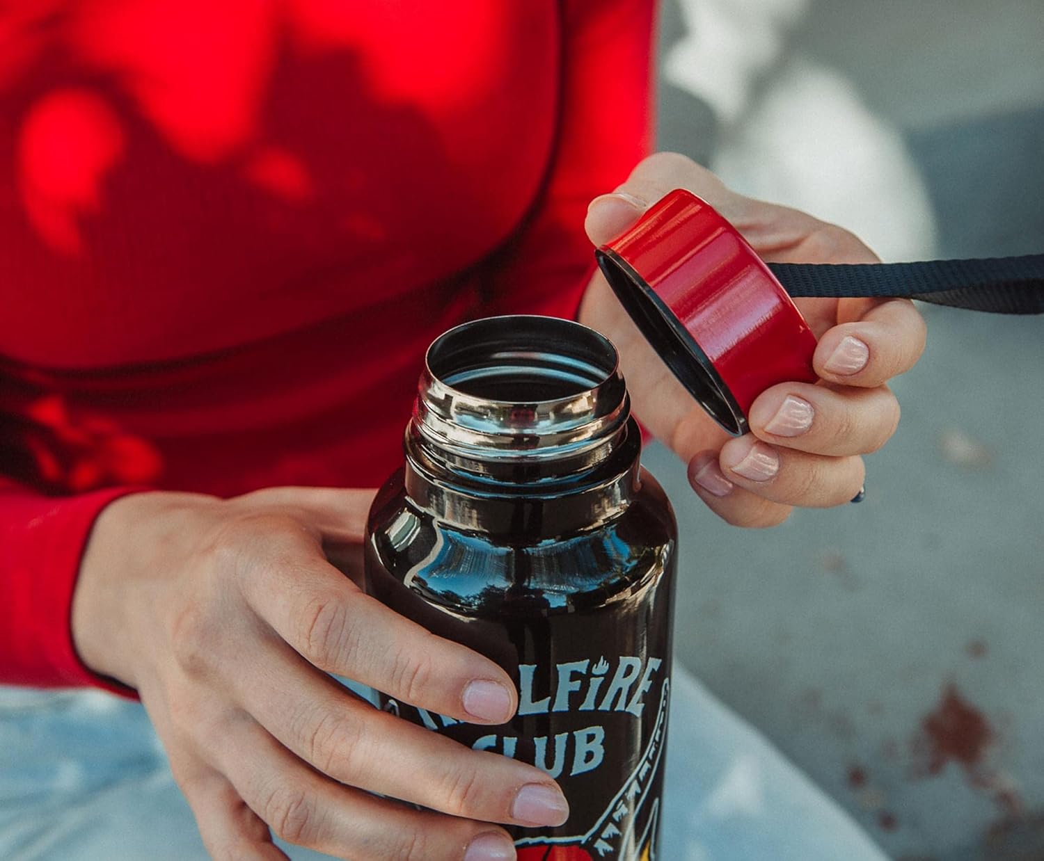 Toynk Stranger Things Hellfire Club Stainless Steel Water Bottle With Strap | Double-Walled Metal Sports Jug | Holds 27 Ounces