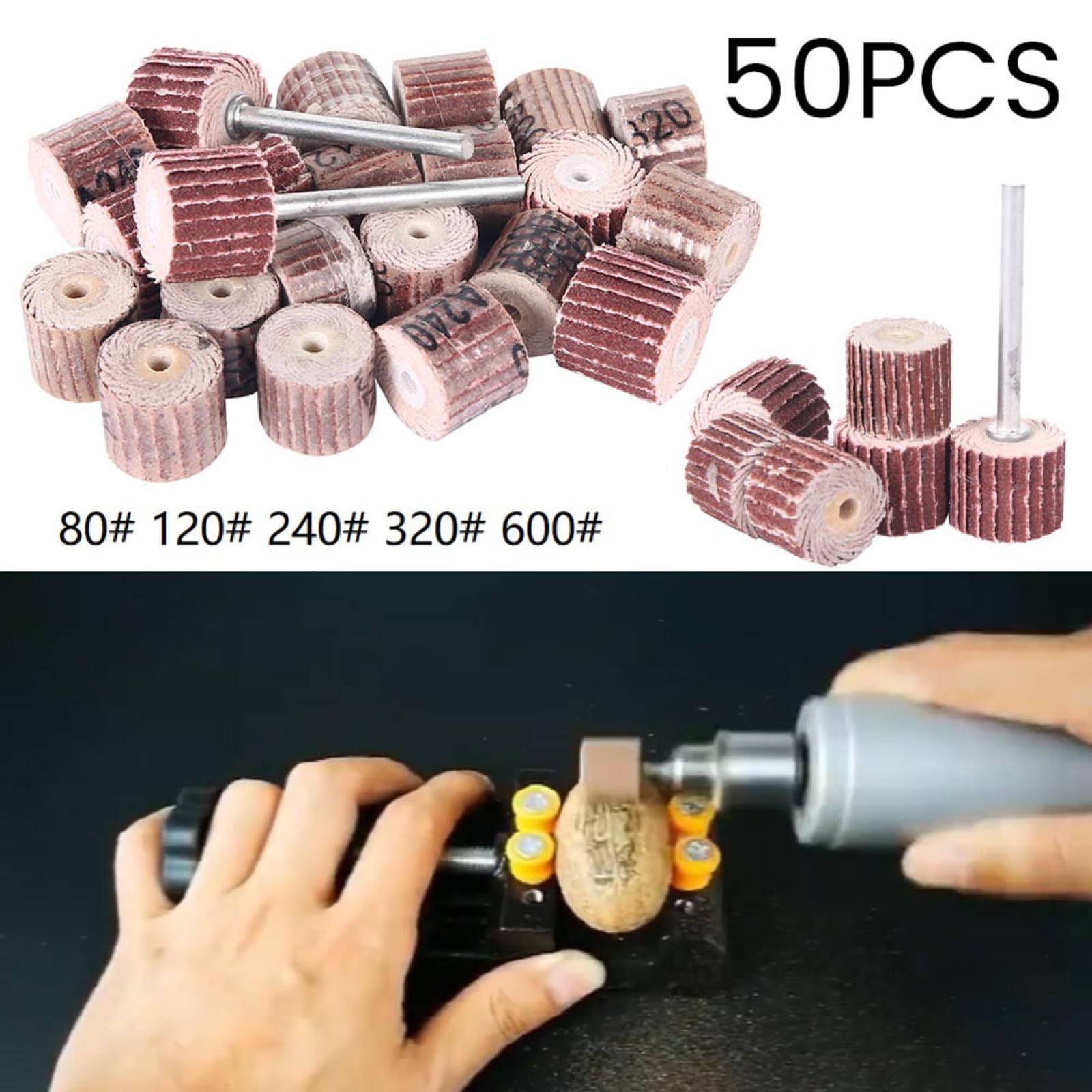 Szlifierka listkowa, 50 sztuk tarcz ściernych z listkami, papier ścierny, gradacja 80-600, do wiertarki obrotowej