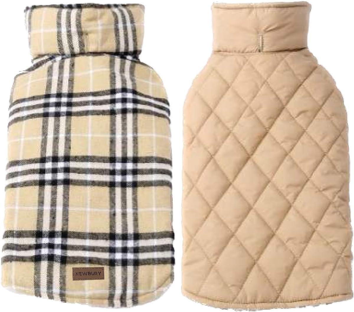 Newbury Waterproof Reversible Warm Dog Winter Coat British Style Windproof Snowproof Dog Vest for Small Medium Large Extra Large Breed (Small, Beige)