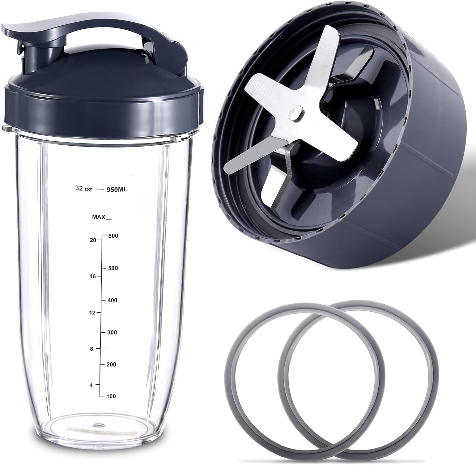 BSSN 5-Piece Replacement Parts for Blender,32oz Cup with Extractor Blade,Flip Top to-Go Lid,2 Gaskets Rings,Compatible with NutriBullet 900W/600W Series