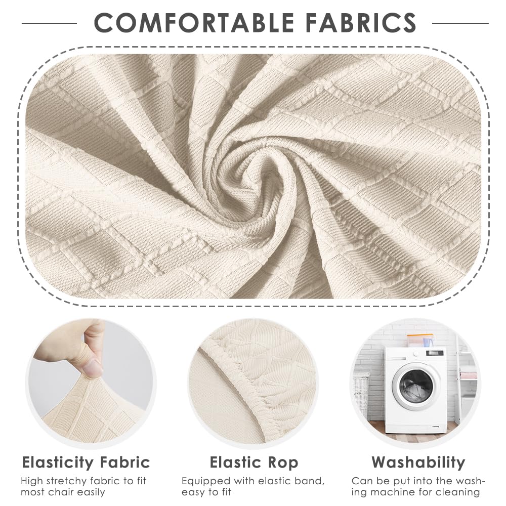 Coprisedie con Schienale 4 Pezzi Bi-Elastico Moderno Coprisedia Elasticizzato spandex Coprisedia Copertura della Sedia Lavabile Estraibile Coprisedia Sala da Pranzo(Jacquard-Crema, Set di 4)
