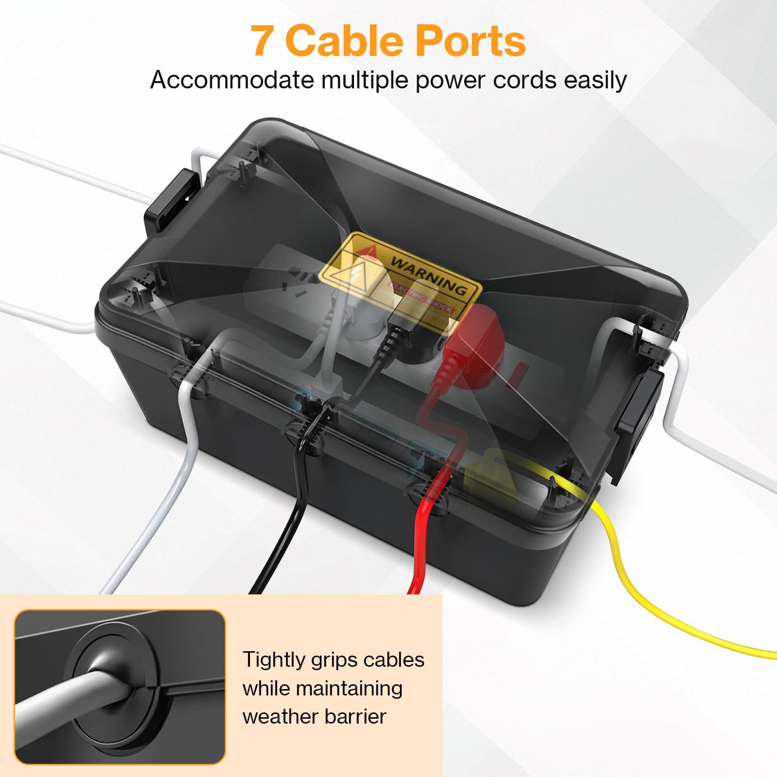 Caja De ProteccióN Para Conexiones EléCtricas Con 7 Salidas De Cables,IP54(32x22x13 cm),Caja De Cables Impermeable Para Cables De ExtensióN, Enchufes De JardíN, Temporizador Para Exteriores