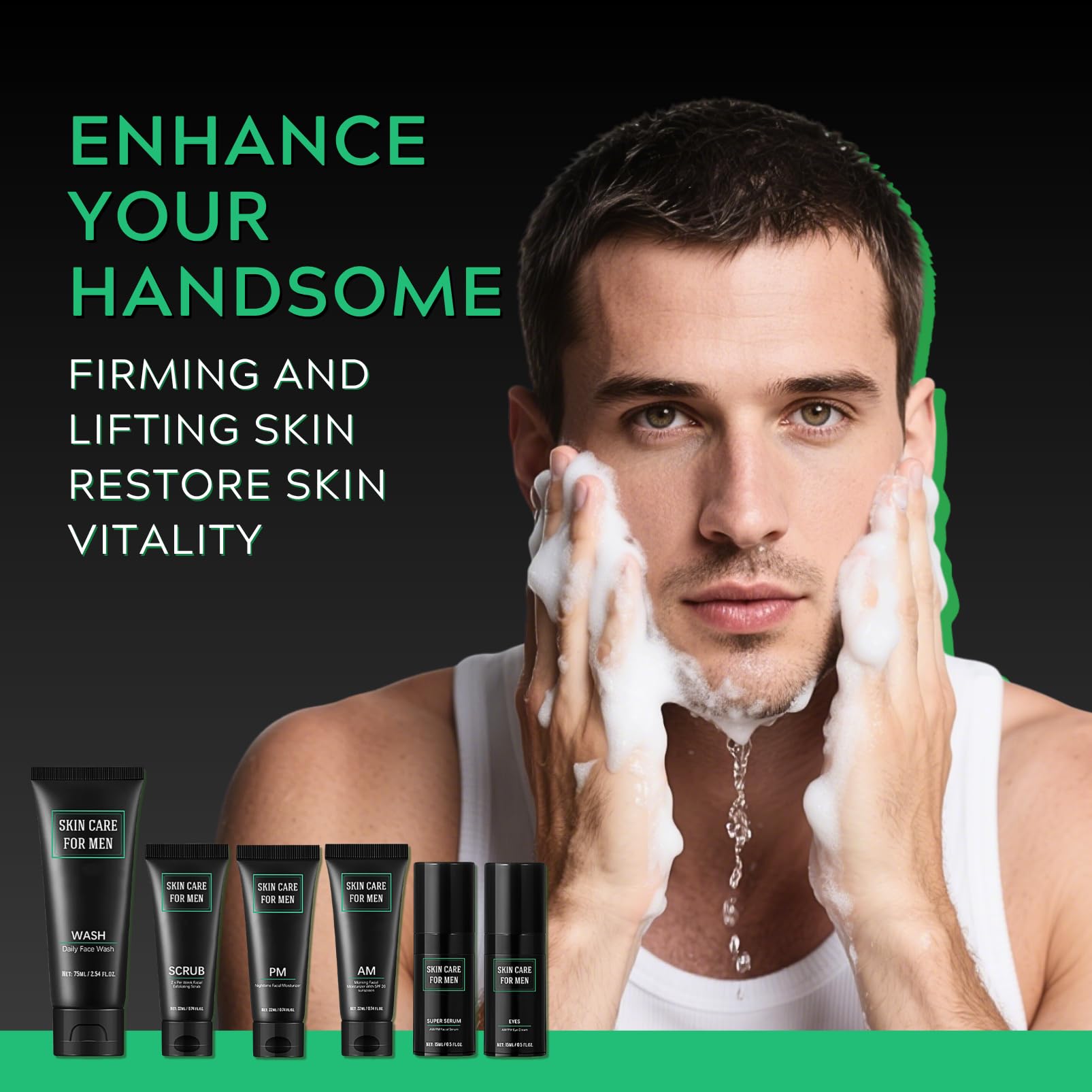 6PCS Mens Skin Care Sets & Kits, Mens Anti Aging Routine MensGift Set, Men Pamper Gift Sets: Face Wash, Serum - Image 3