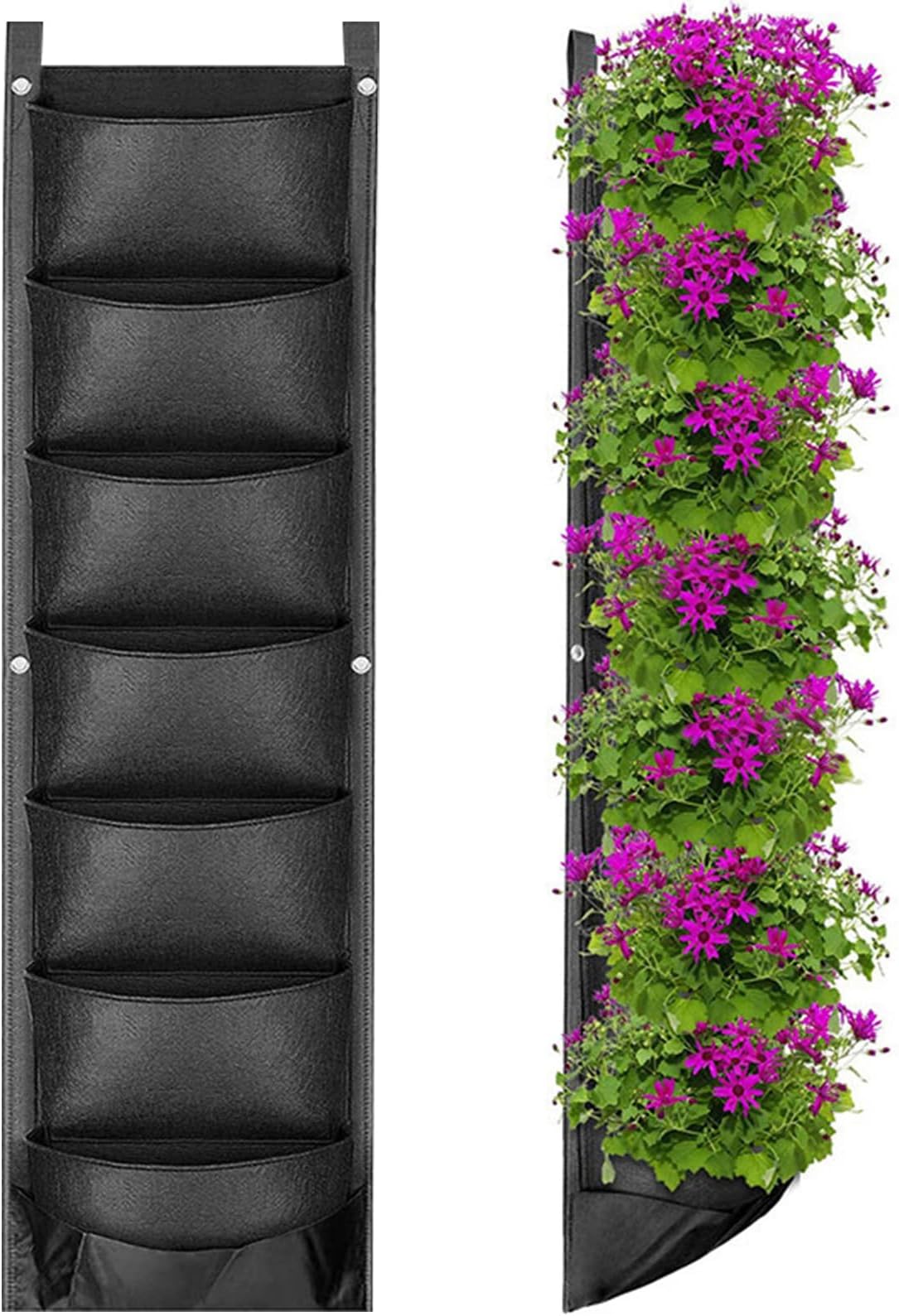 Wesoke Hanging Vertical Wall Planter with 7 Pockets, Black Hanging Plant Planting Grow Bags, Wall Mounted Herb Flower Growing Pouch Greening Flower Container for Yard Garden Fence Balcony Home Office